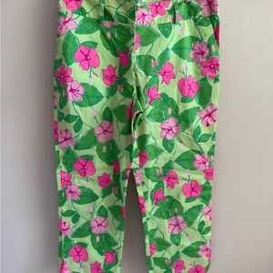 Lilly Pulitzer Vibrant Green and Pink Floral Cropped Pants